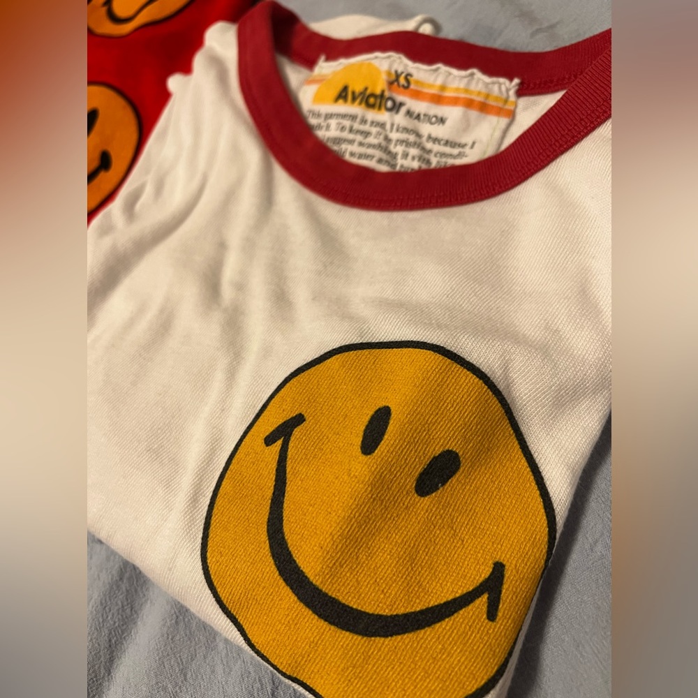 Aviator Nation SMILEY 2 RINGER TEE - WHITE // RED XS